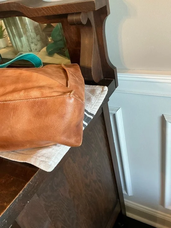 NWOT Bed Stu Leather Arlington Tan Rustic Teal DD Tote Shoulder Bag Retail $365 - Picture 9 of 13